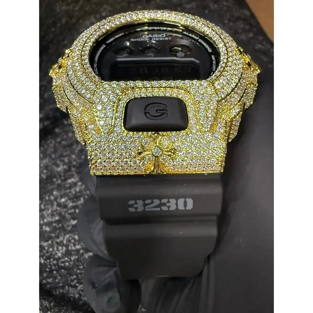 Casio G-Shock DW6900 Custom Iced Moissanite Watch VVS1 D Color Bust Down Digital
